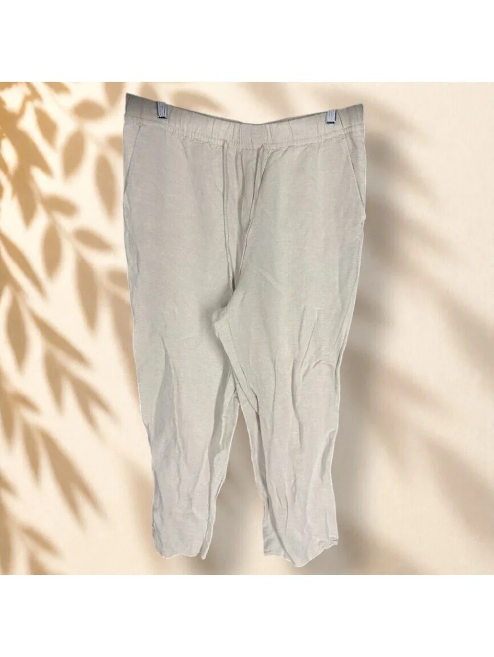 H&M Pants Women M Medium Gray High Rise Flat Front Drawstring Linen Lined
